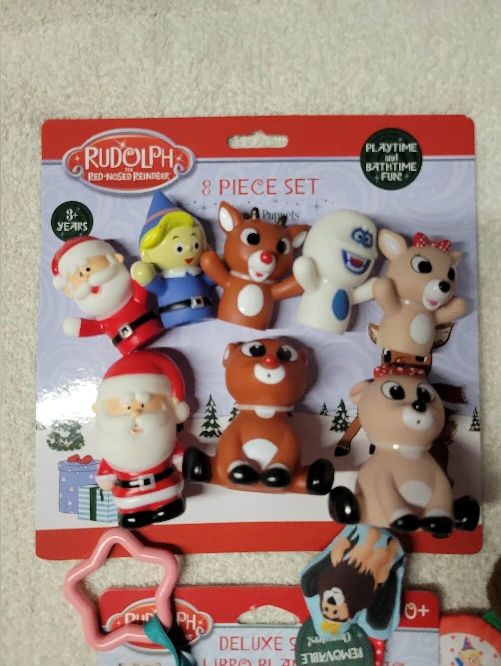 Rudolph the Red-Nosed Reindeer Finger Puppets Bath Squirts Soft Book Toy Lot NEW